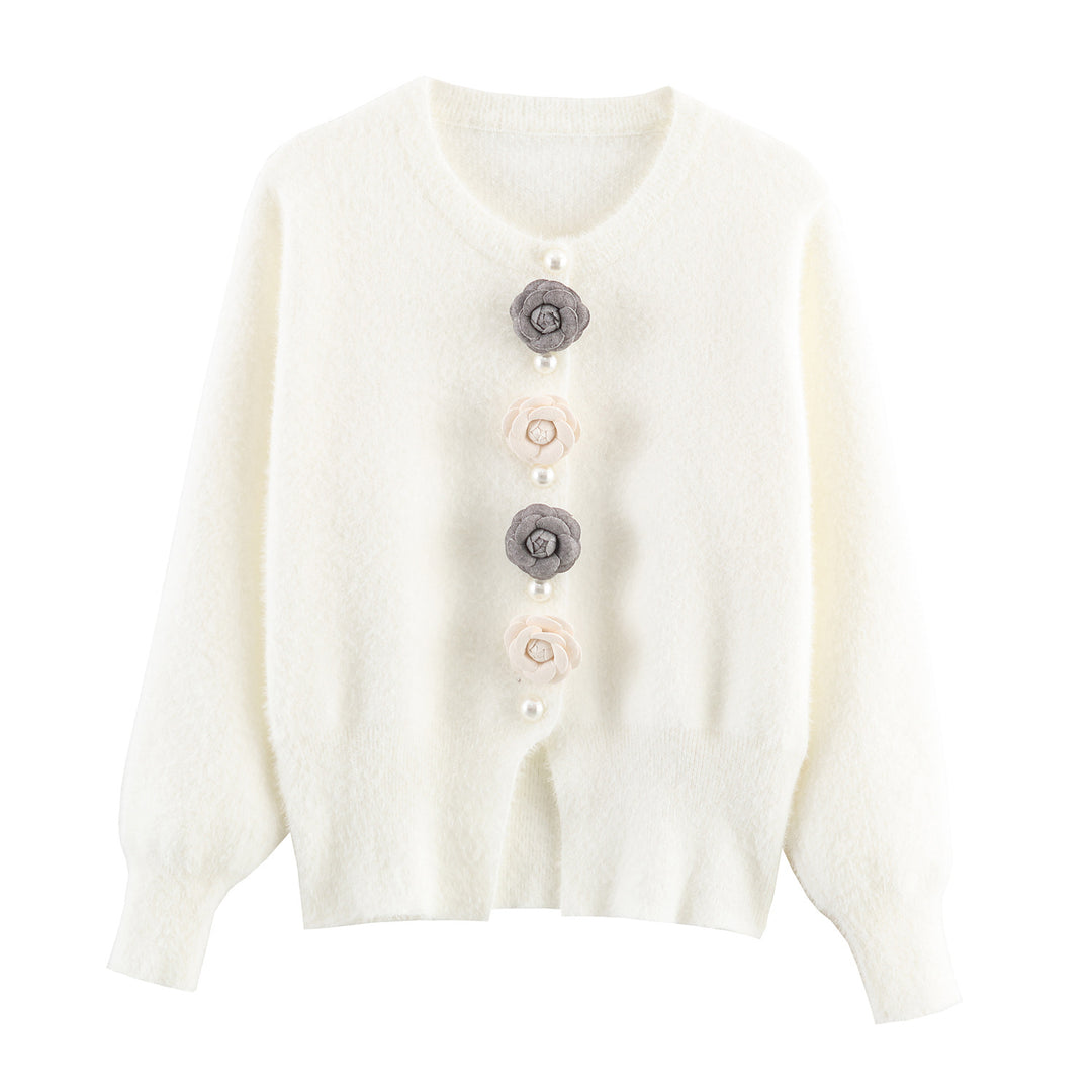 Damen filigraner Cardigan mit dekorativen Blumenapplikationen Drune
