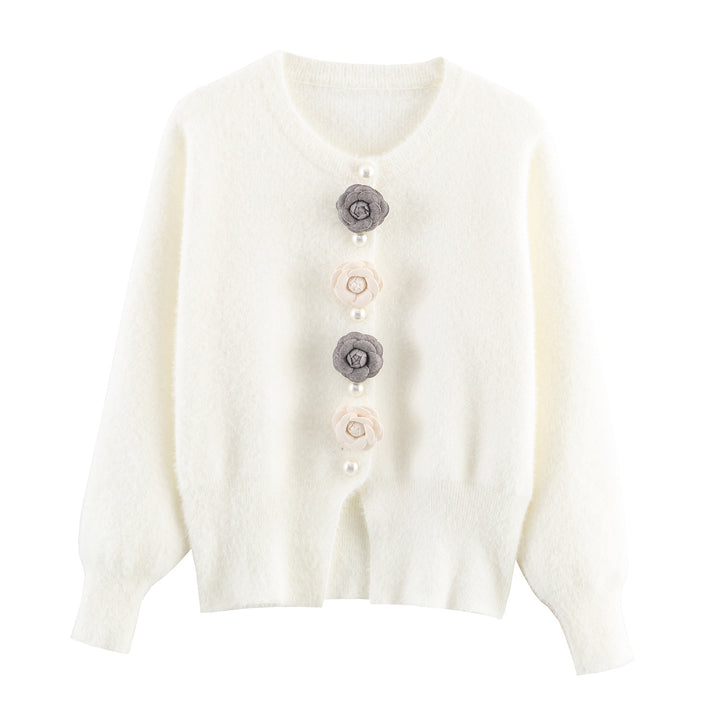 Damen filigraner Cardigan mit dekorativen Blumenapplikationen Drune