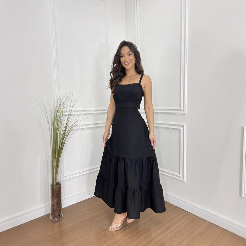 Damen Maxi-Kleid mit tailliertem Oberteil und voluminösem Rock Drune