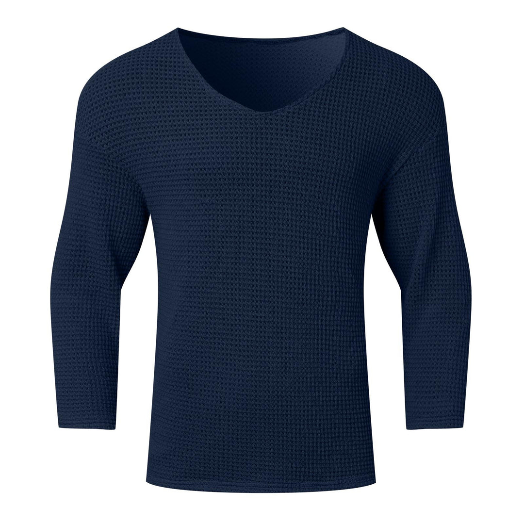 Herren Waffelstruktur V-Ausschnitt Langarmshirt Drune