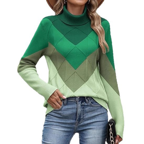 Damen Strickpullover mit hohem Kragen und modernen Farbblockdetails Drune