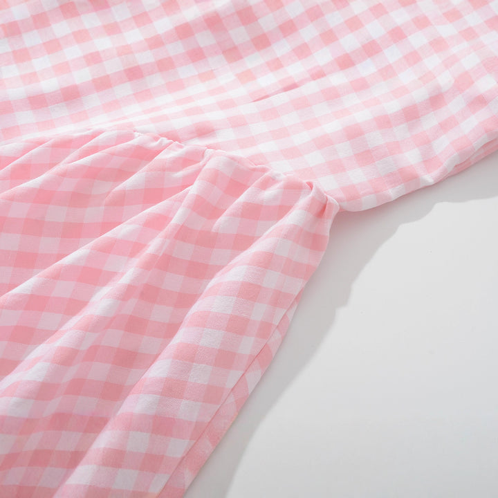 Damen Karodress mit verspieltem Taillengürtel und Rüschendetails Drune