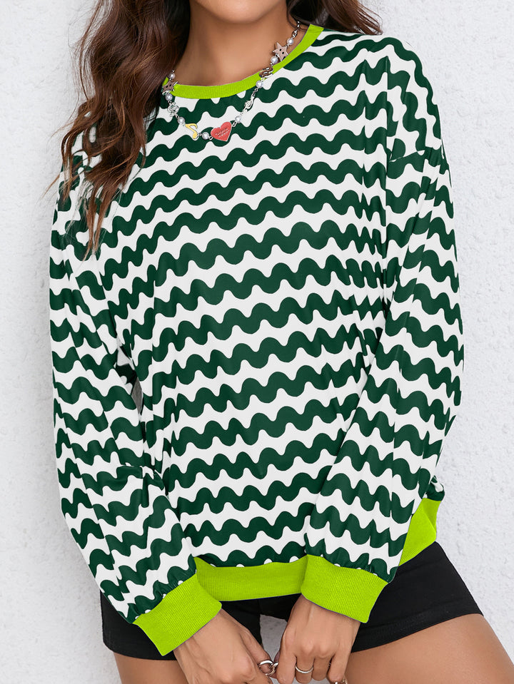 Damen farbenfrohes Sweatshirt mit Wellenmuster und sportlichem Schnitt Drune