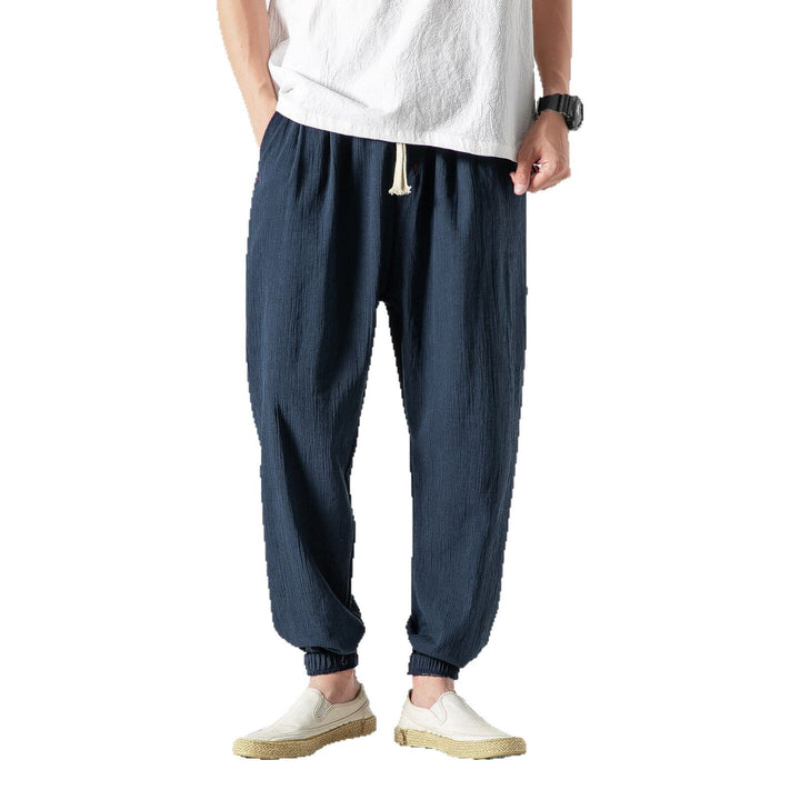 Herren nan leichte Leinenhose mit Tunnelzug und elastischen Bündchen Drune