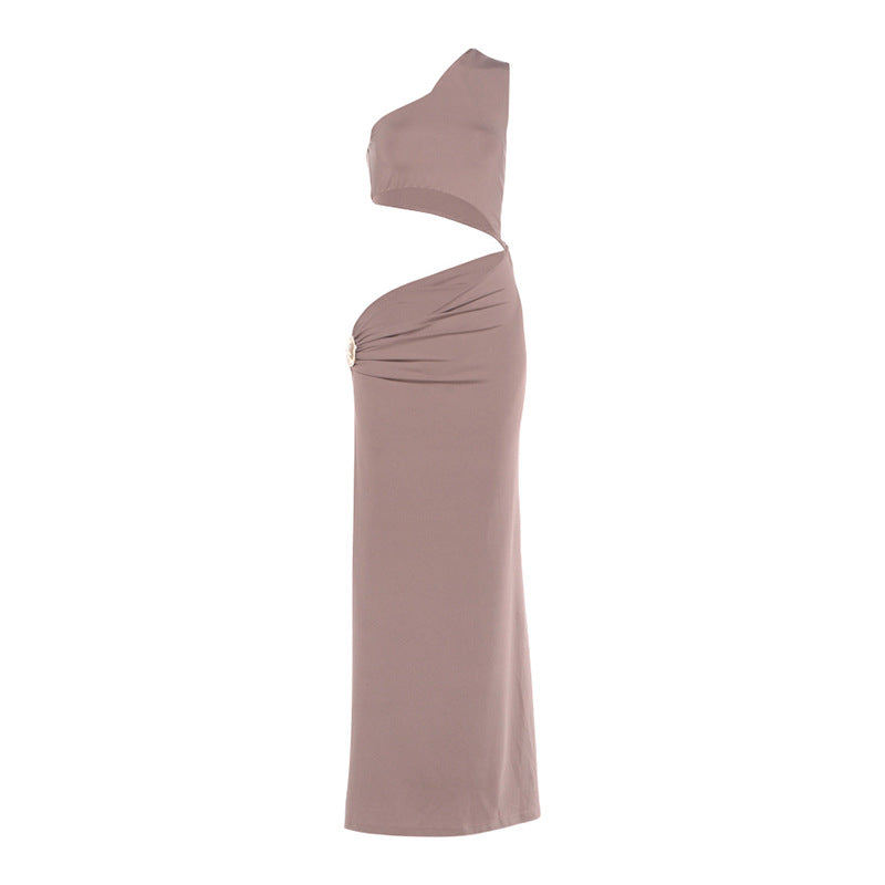 Damen Elegantes asymmetrisches Maxikleid mit Drapierung und dekorativem Detail Drune