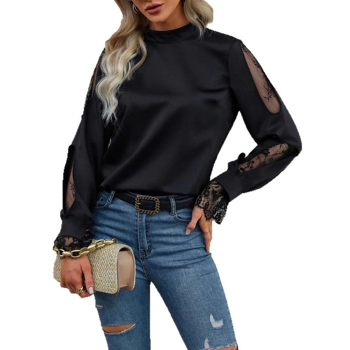Damen Elegantes Oberteil mit transparenten Spitzeneinsätzen Drune