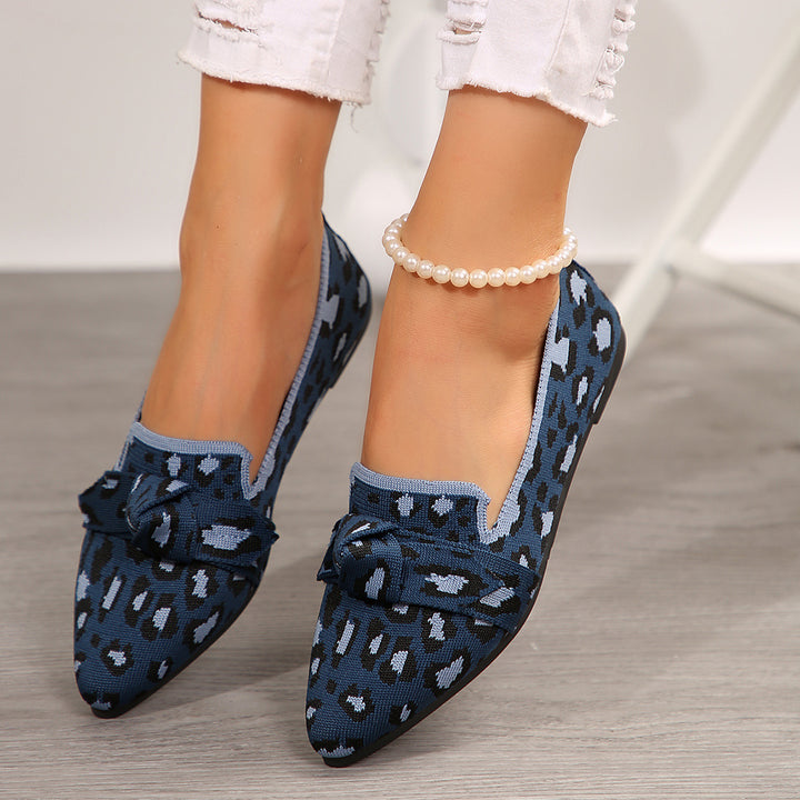 Damen  spitze Slipper aus gestricktem Animal-Print mit dekorativer Schleife und gepolstertem Komfortfußbett Drune