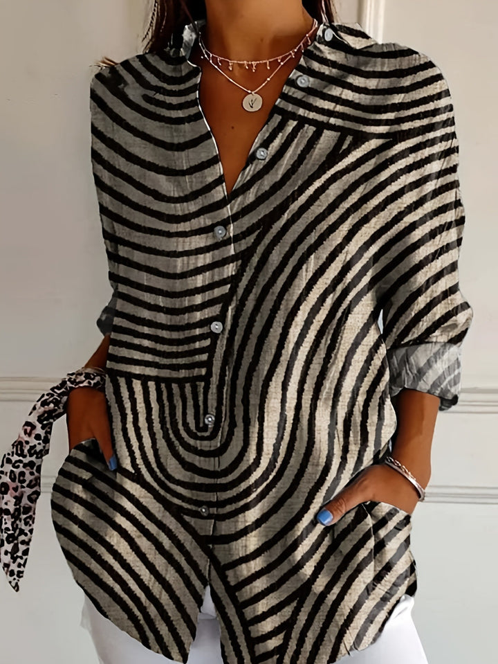 Damen Künstlich Gemustertes Button-Up Hemd Drune