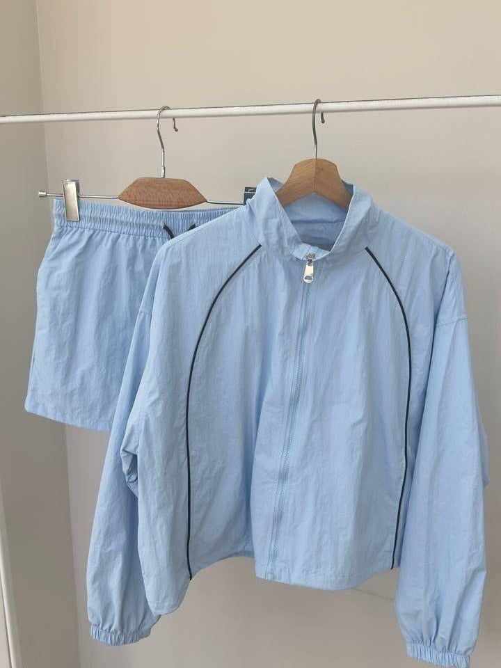 Damen Sportliches Jacken- und Shorts-Set mit hohem Kragen Drune