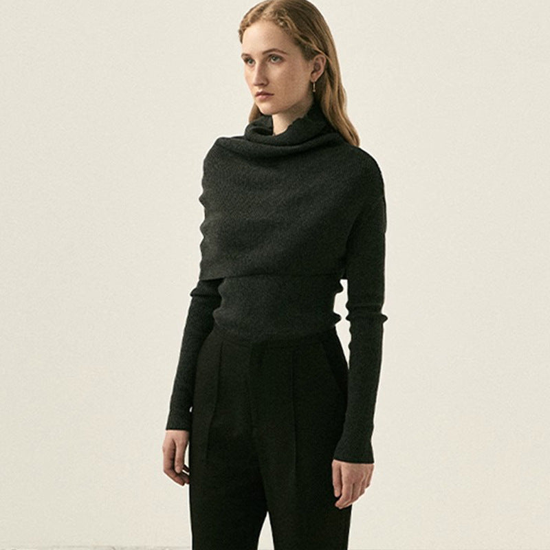 Damen eleganter Rollkragenpullover mit asymmetrischem Schnitt Drune