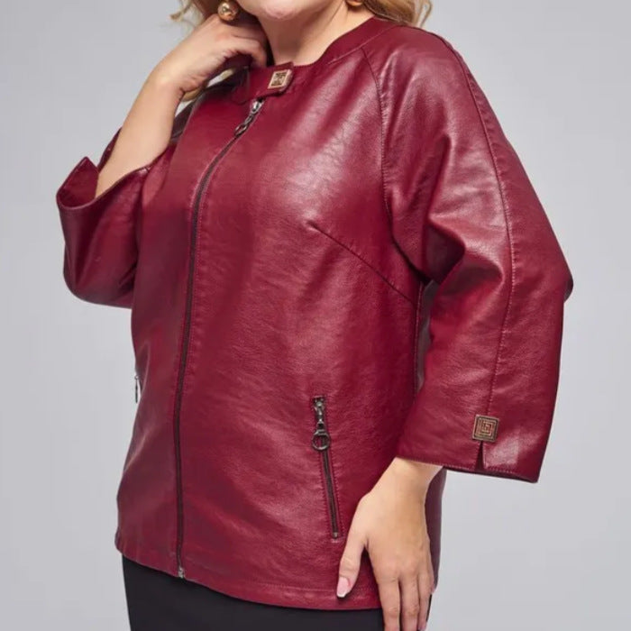 Damen modische Kunstlederjacke mit einzigartigem Schnitt Drune