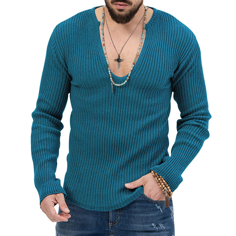 Herren elegantes Langarmshirt mit tiefem V-Ausschnitt und strukturiertem Gewebe Drune