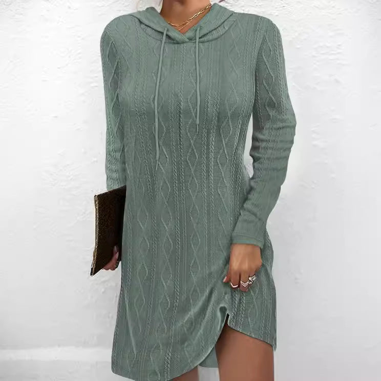 Damen Hoodiekleid mit strukturiertem Strickmuster und seitlichem Schlitz Drune