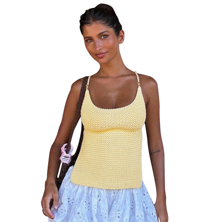 Damen luftiges Stricktop mit verstellbaren Trägern und dekorativem Saum Drune