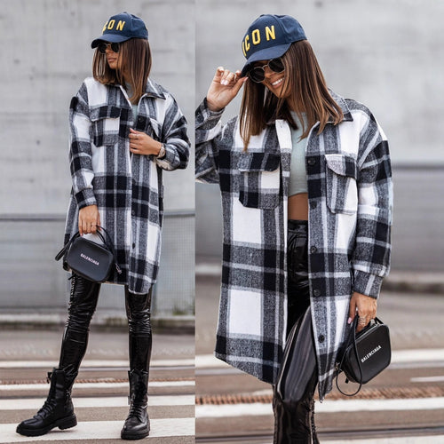 Damen Lässige Karierte Overshirtjacke Drune