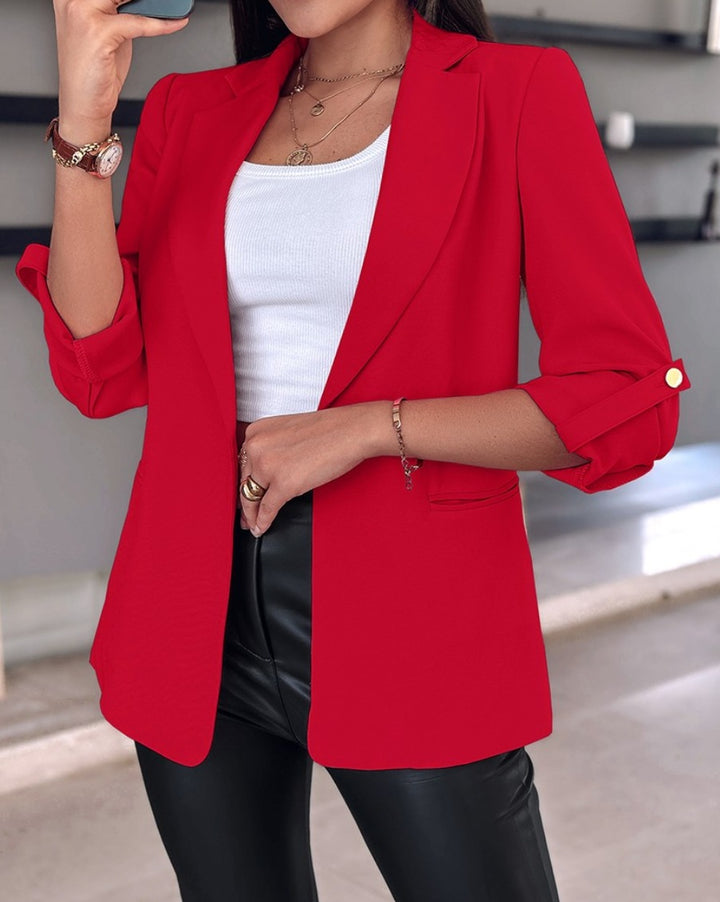Damen Modischer Blazer mit hochgekrempelten Ärmeln und praktischen Taschen Drune