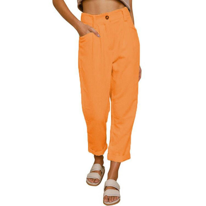 Damen modische Cordhose mit hohem Bund und weitem Bein Drune