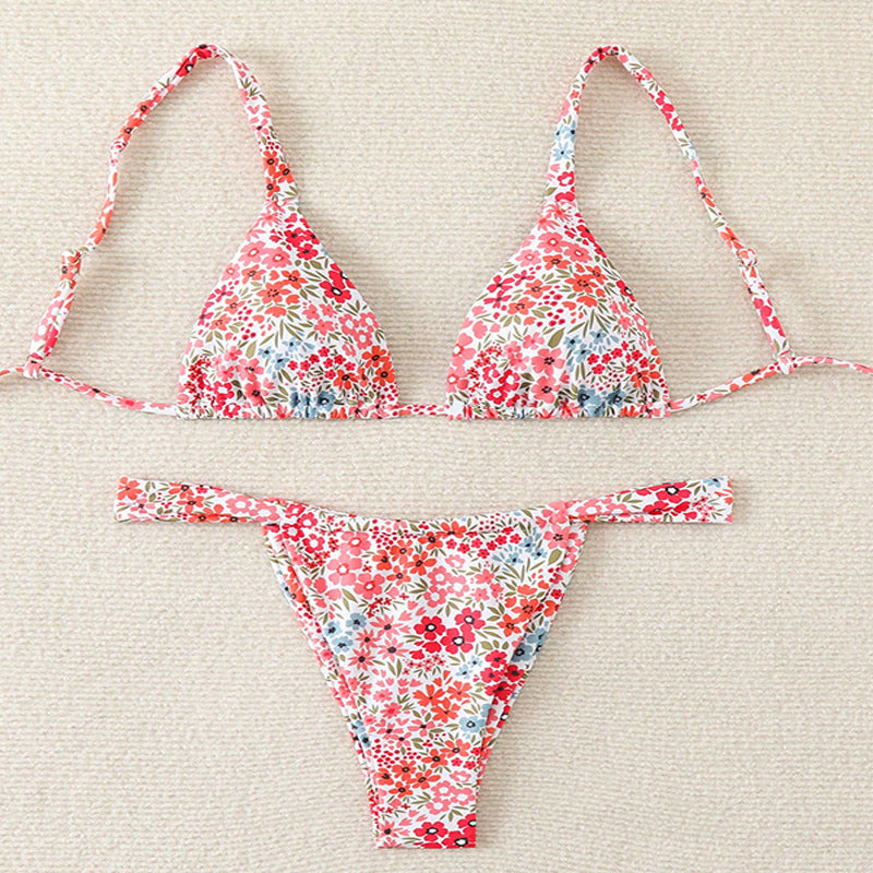 Damen Triangel-Bikini mit verstellbaren Trägern und floralem Muster Drune