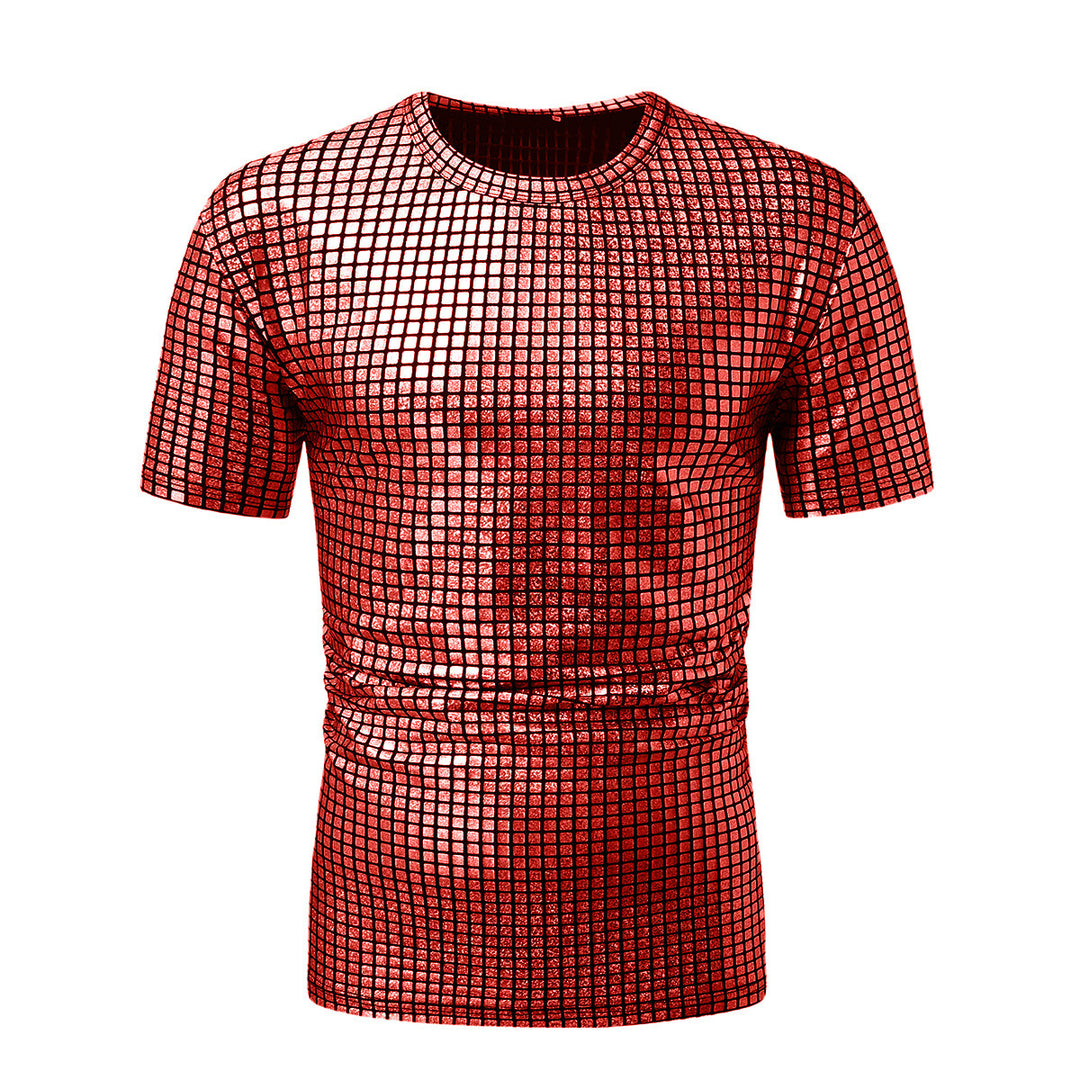 Herren modisches Kurzarm T-Shirt im schimmernden Quadratdesign Drune