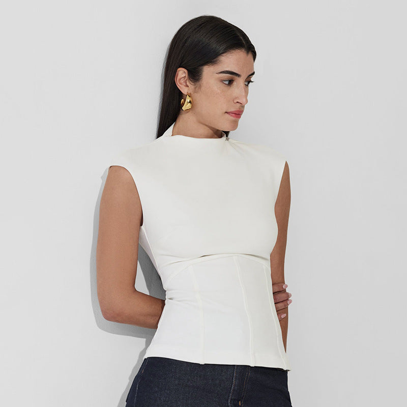 Damen Figurumspielendes Top mit elegantem High-Neck und schmalem Schnitt Drune