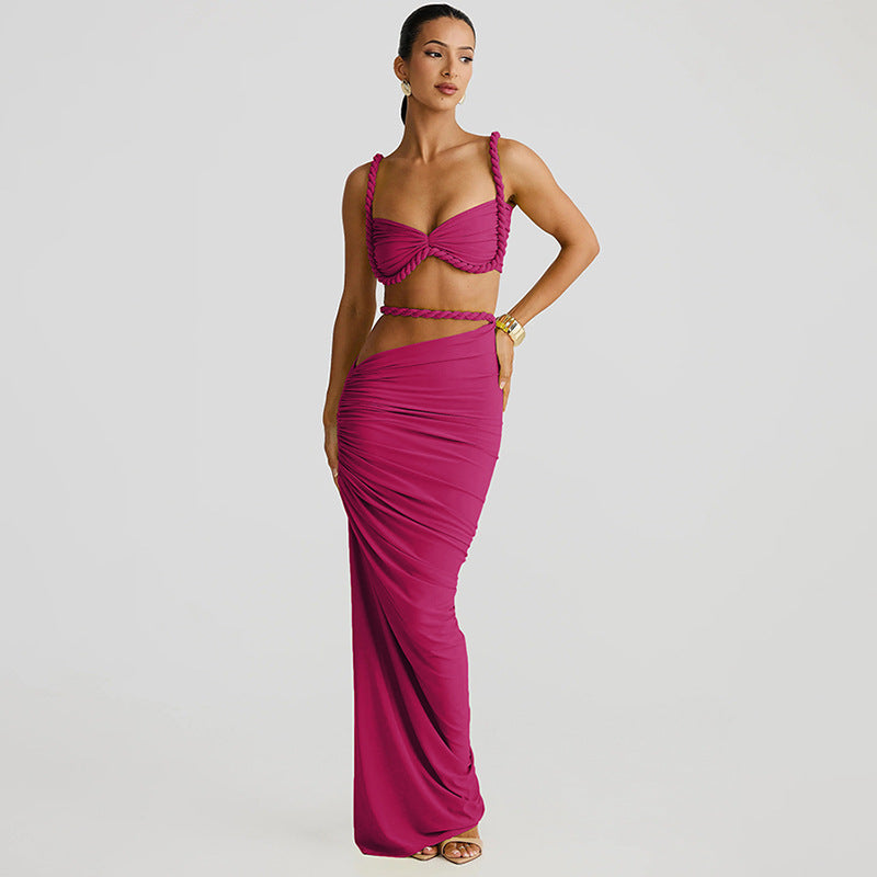 Damen Oberteil und Maxi Rock Set Drune
