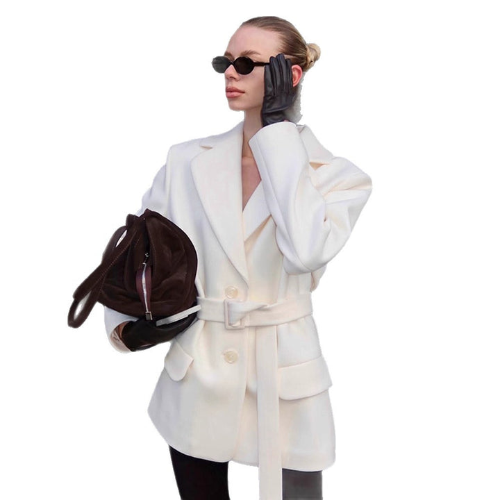 Damen modischer Blazer mit Taillengürtel und praktischen Taschen Drune