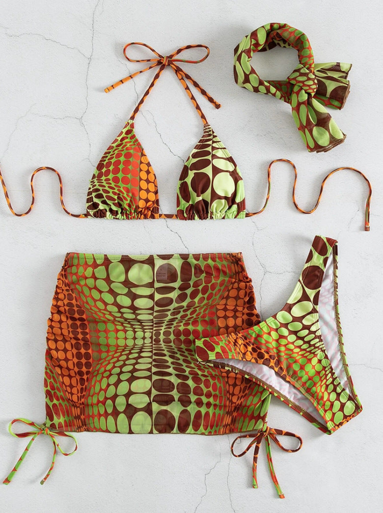 Damen Triangel-Bikini mit Mini-Rock und Wickel-Design Drune