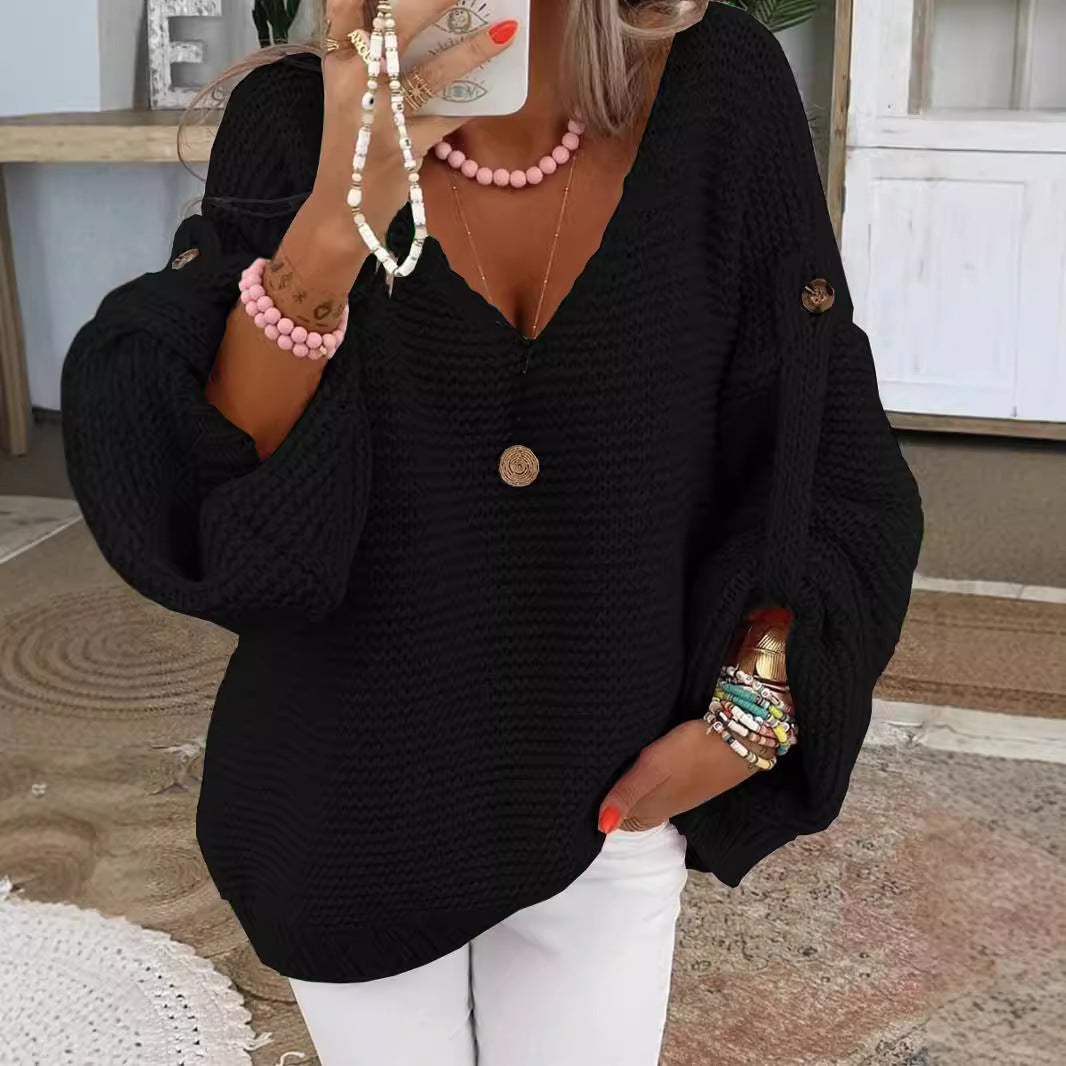 Damen Grober Strickpullover mit V-Ausschnitt Drune