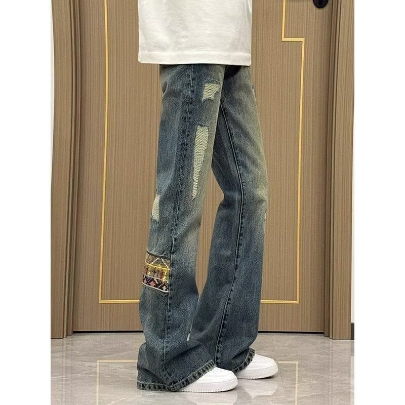 Herren trendige Jeans im lässigen Bootcut-Stil mit einzigartigen Applikationen Drune