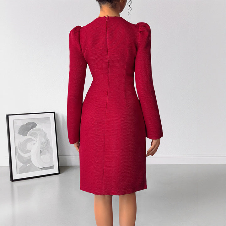 Damen figurbetontes Kleid mit eleganter Schleife Drune