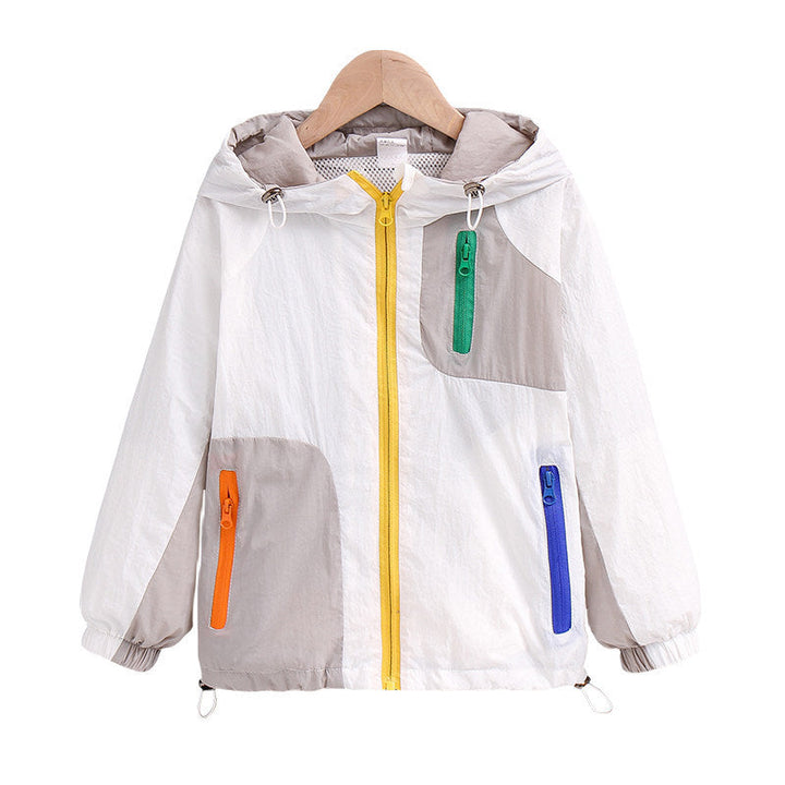 Damen nan leichte Kapuzen-Colorblock-Outdoorjacke mit Mesh-Futter und Mehrfach-Reißverschlusstaschen Drune