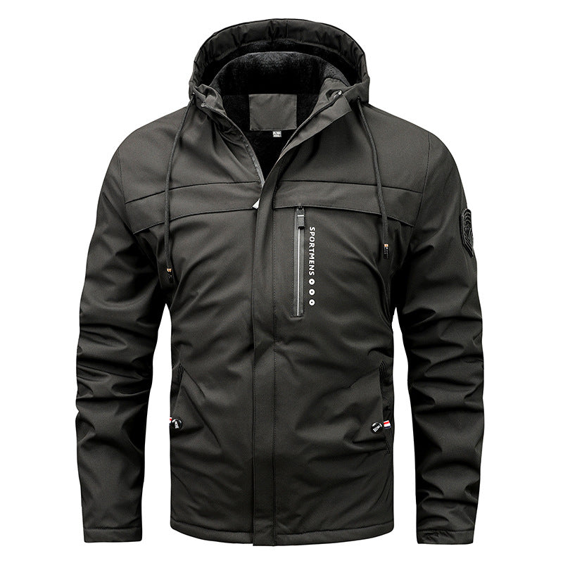 Herren nan winddichte Softshelljacke mit verstellbarer Kapuze, Fleece-Innenfutter und verdeckten Reißverschlusstaschen Drune
