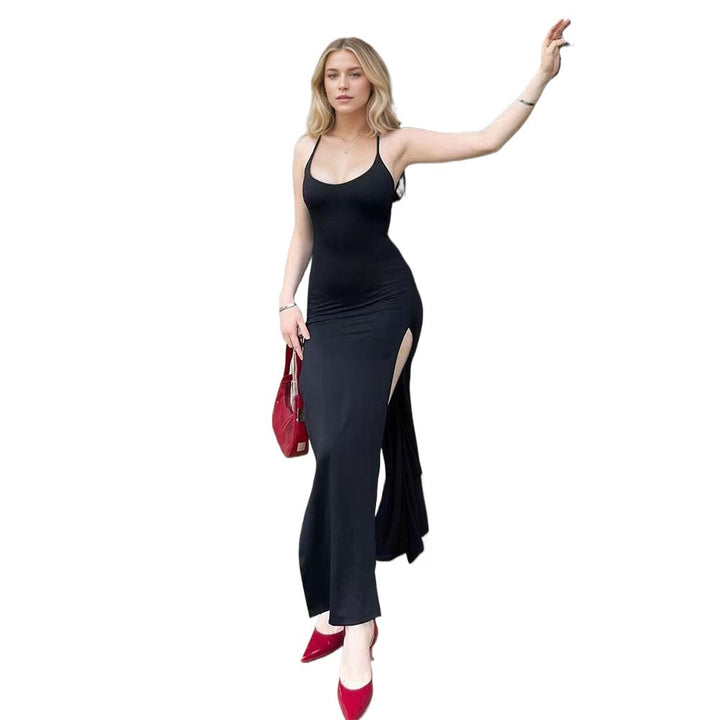 Damen Maxikleid mit tiefem Schlitz und verführerischen Spaghettiträgern Drune