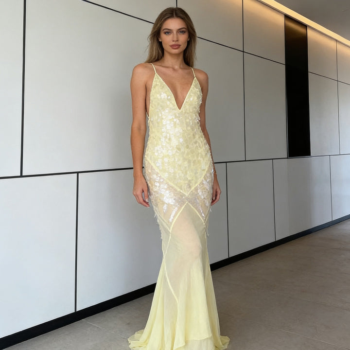 Damen Elegantes Abendkleid mit funkelnden Details und asymmetrischem Schnitt Drune