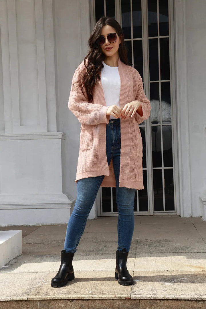 Damen gemütlicher Strick-Cardigan mit offenen Taschen und weitem Schnitt Drune