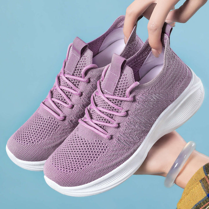 Damen nan ergonomischer Strick-Comfort-Sneaker mit gezielter Belüftung, elastischem Schlupfschaft und stoßabsorbierender Keilsohle Drune