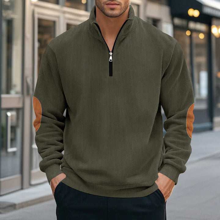 Herren nan Troyer-Halbfleecepullover mit Rippstruktur, elastischen Bündchen und Kontrast-Ellenbogenpatches Drune