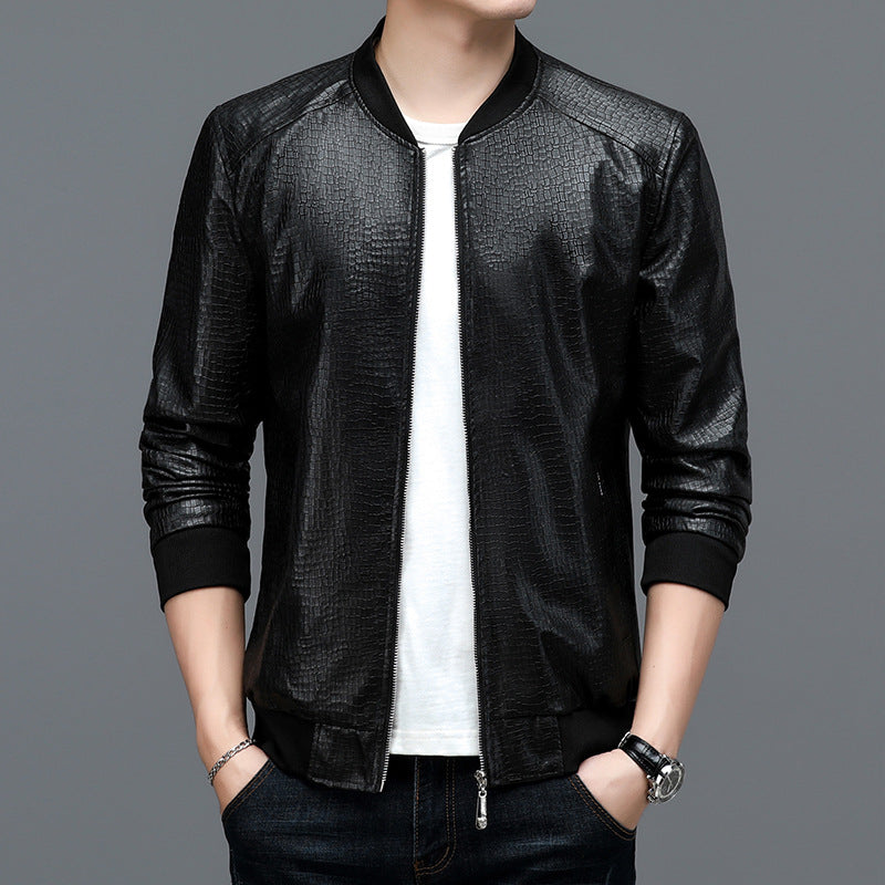 Herren modische Kunstlederjacke im Croco-Look mit sportlichem Schnitt Drune