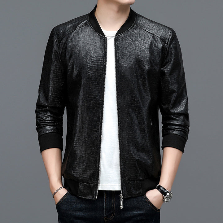 Herren modische Kunstlederjacke im Croco-Look mit sportlichem Schnitt Drune