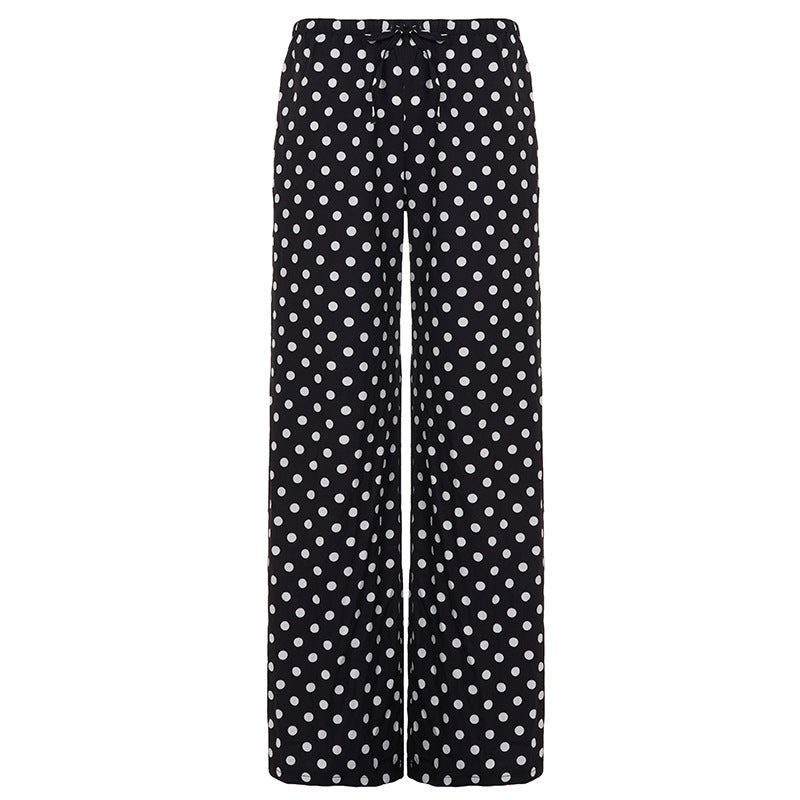 Damen nan weite Palazzo-Hose mit elastischem Bund und Punkte-Muster Drune