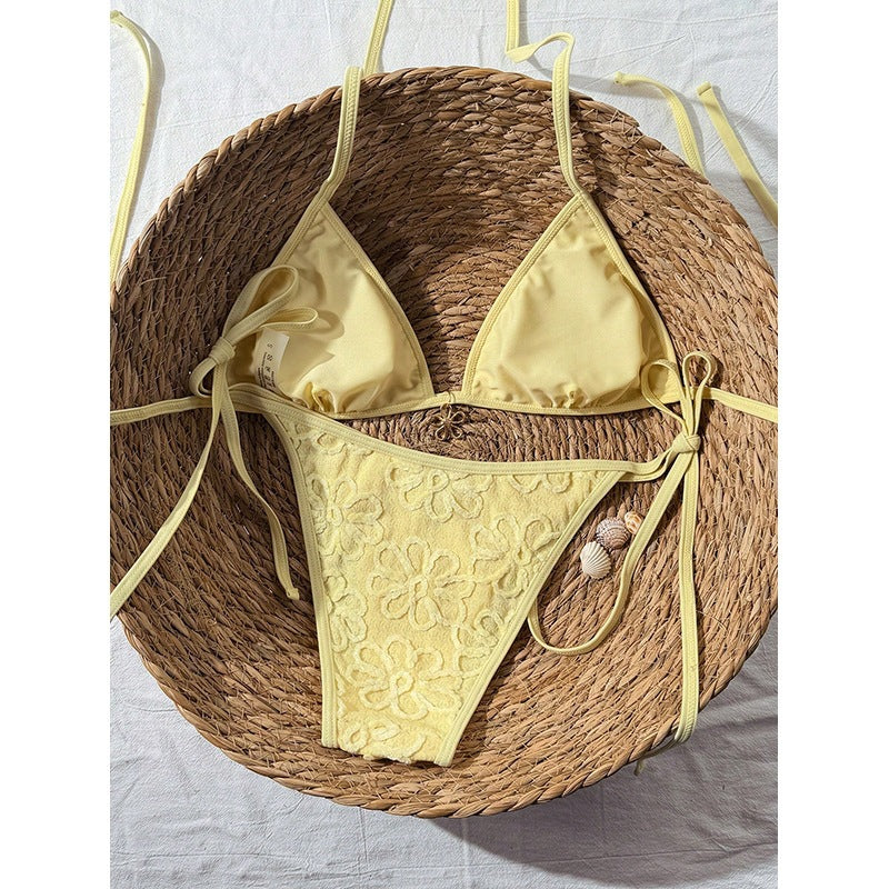 Damen Triangel-Bikini mit floralem 3D-Muster Drune