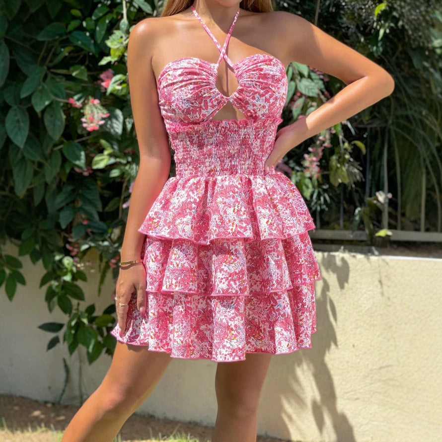 Damen Rüschenkleid mit schulterfreiem Design und floralem Muster Drune
