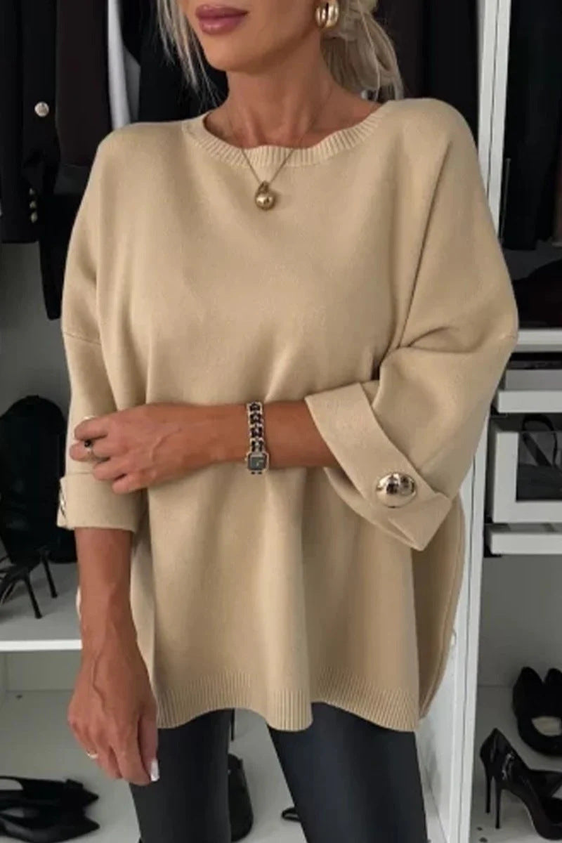 Damen modischer oversized Pullover mit eleganten Knopfdetails Drune