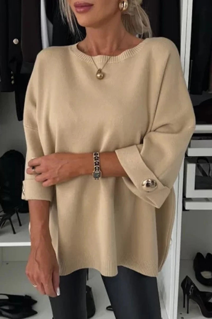 Damen modischer oversized Pullover mit eleganten Knopfdetails Drune