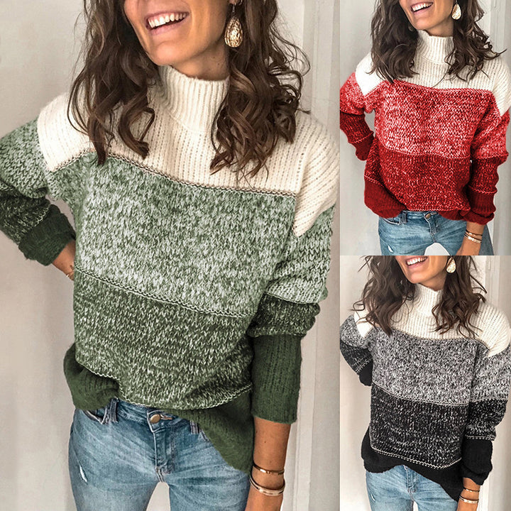 Damen Pullover im modernen Strukturdesign mit hohem Kragen Drune