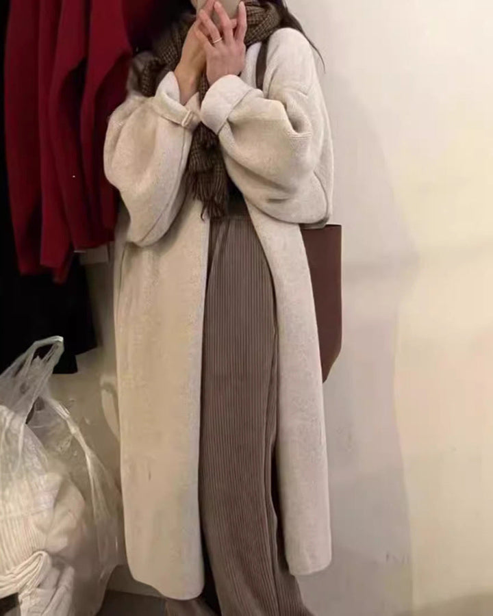 Drune | Strickjacke Mantel Übergröße Passform Wollstrick Offene Vorderseite Knöchellänge