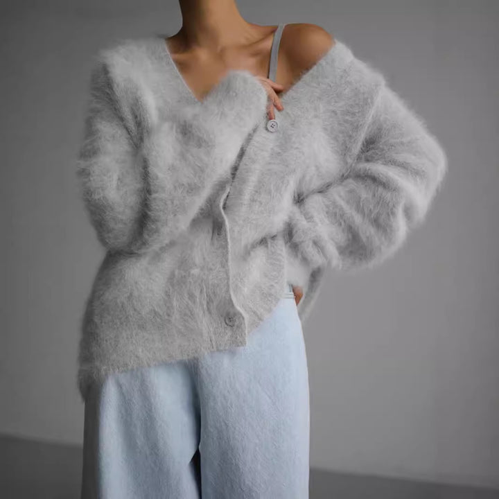 Damen weicher Strickcardigan mit luxuriösem Mohair-Anteil und lässigem Schnitt Drune