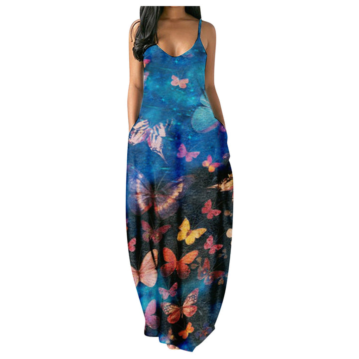 Damen Maxikleid mit angesagtem Tie-Dye Muster und tiefem V-Ausschnitt Drune