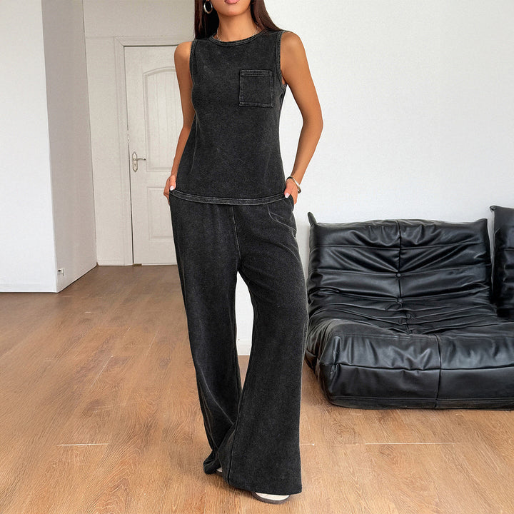Damen Bequemes Freizeit-Set mit weit geschnittenen Hosen und ärmellosem Oberteil Drune
