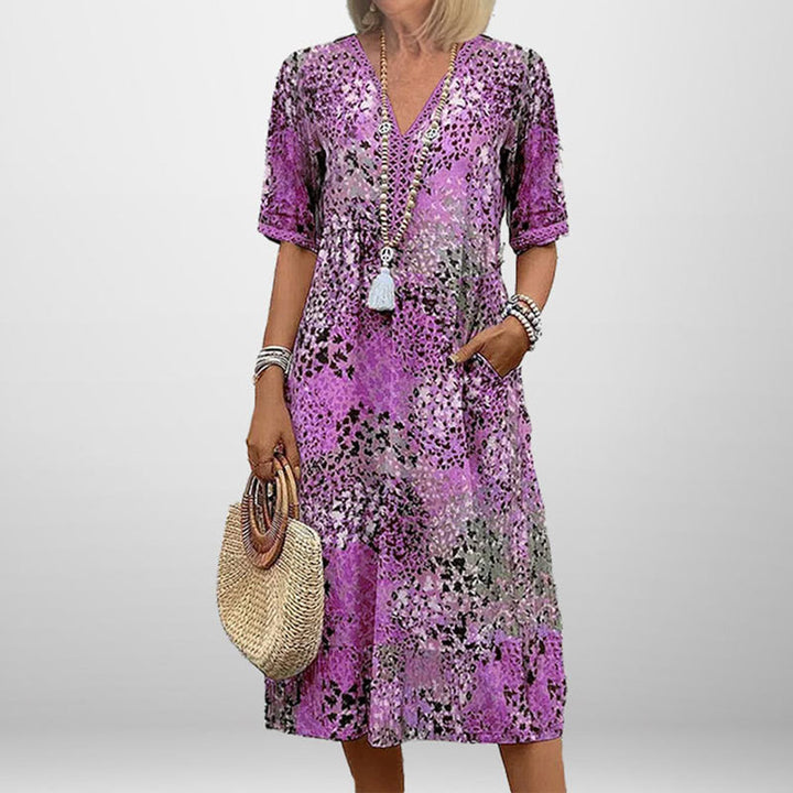 Damen Tunika-Kleid mit auffälligem Muster und modernem V-Ausschnitt Drune